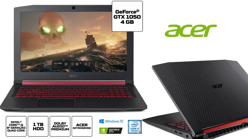 Notebook Gamer Acer AN515-54-581U Intel Core i5 9ª Geração 8GB Ram (GTX1050 3GB) HD 1TB+ SSD 128GB 15,6