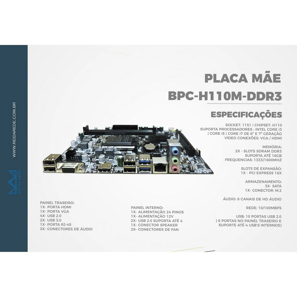 Placa Mãe Lga 1151 Ddr3 H110 V1.31 Proc 6ª 7ª Geração