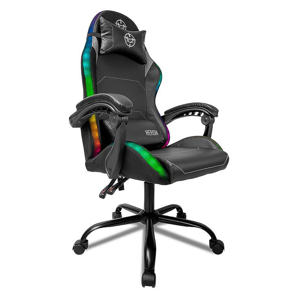 Cadeira Gamer TGT Heron, RGB, Reclinável Couro PU Preto, TGT-HR-RGB01