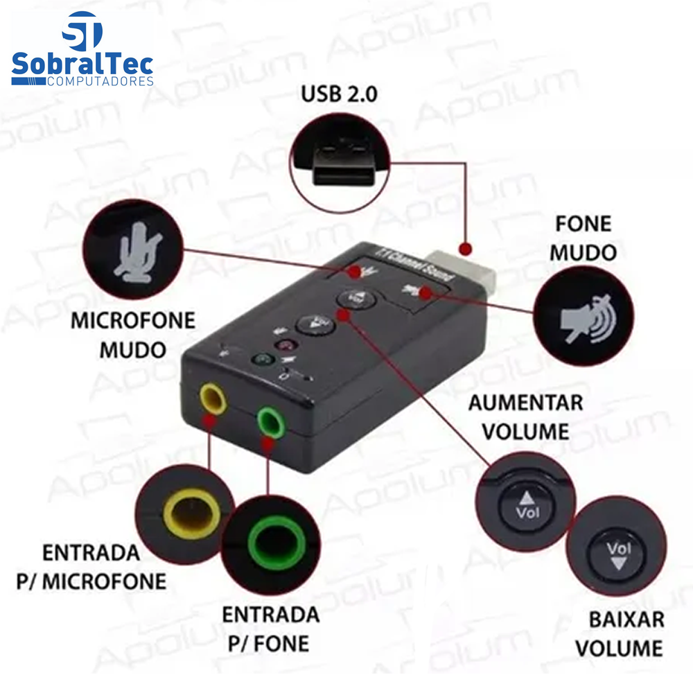 Placa De Som Ext. Usb - SKNUP - HB-T64 Som Virtual 7.1 E Microfone