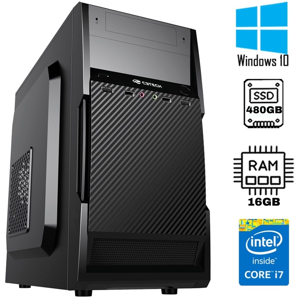 Computador Core i7-3770-HD SSD 480GB ST-Memória Ram 16GB At- Windows 10