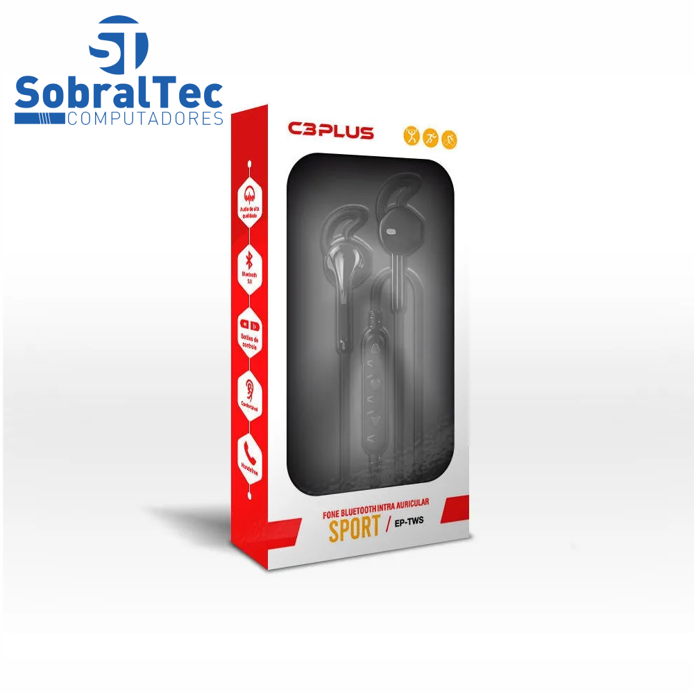 Fone de Ouvido Intra EP-TWS-10BK Bluetooth 5.0 C3Plus Preto