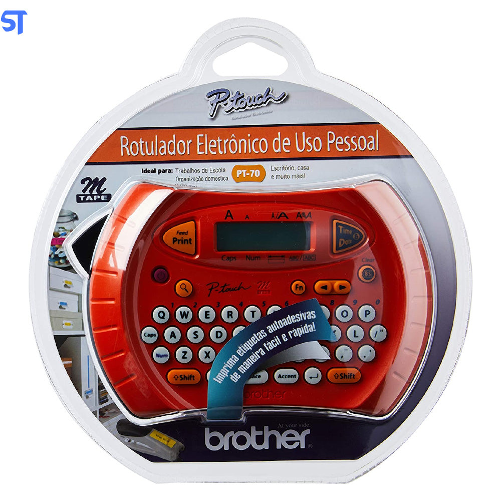 Rotulador Eletronico Portatil Brother PT 70BP Laranja com 3 Fitas M231 M831 M931