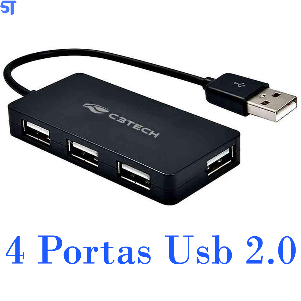 Hub USB Com 4 Portas USB 2.0  HU-220BK, Preto C3Tech