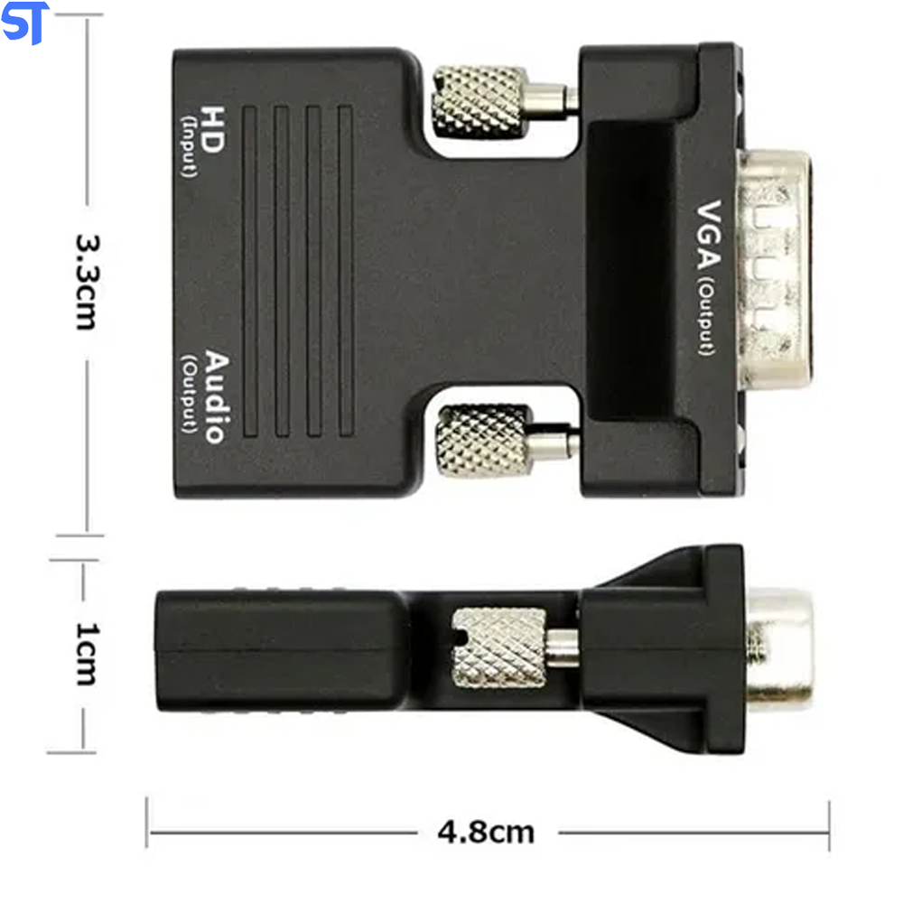 Conversor HDMI Fêmea Para Saída VGA Macho Com Áudio E Cabo P2 Macho - Preto