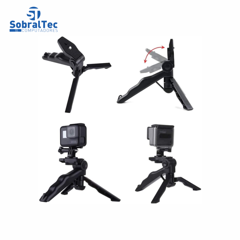 Suporte De Mão e Mini Tripé Ajustável 360 Para Celulares e Cameras Com Adaptador Gopro