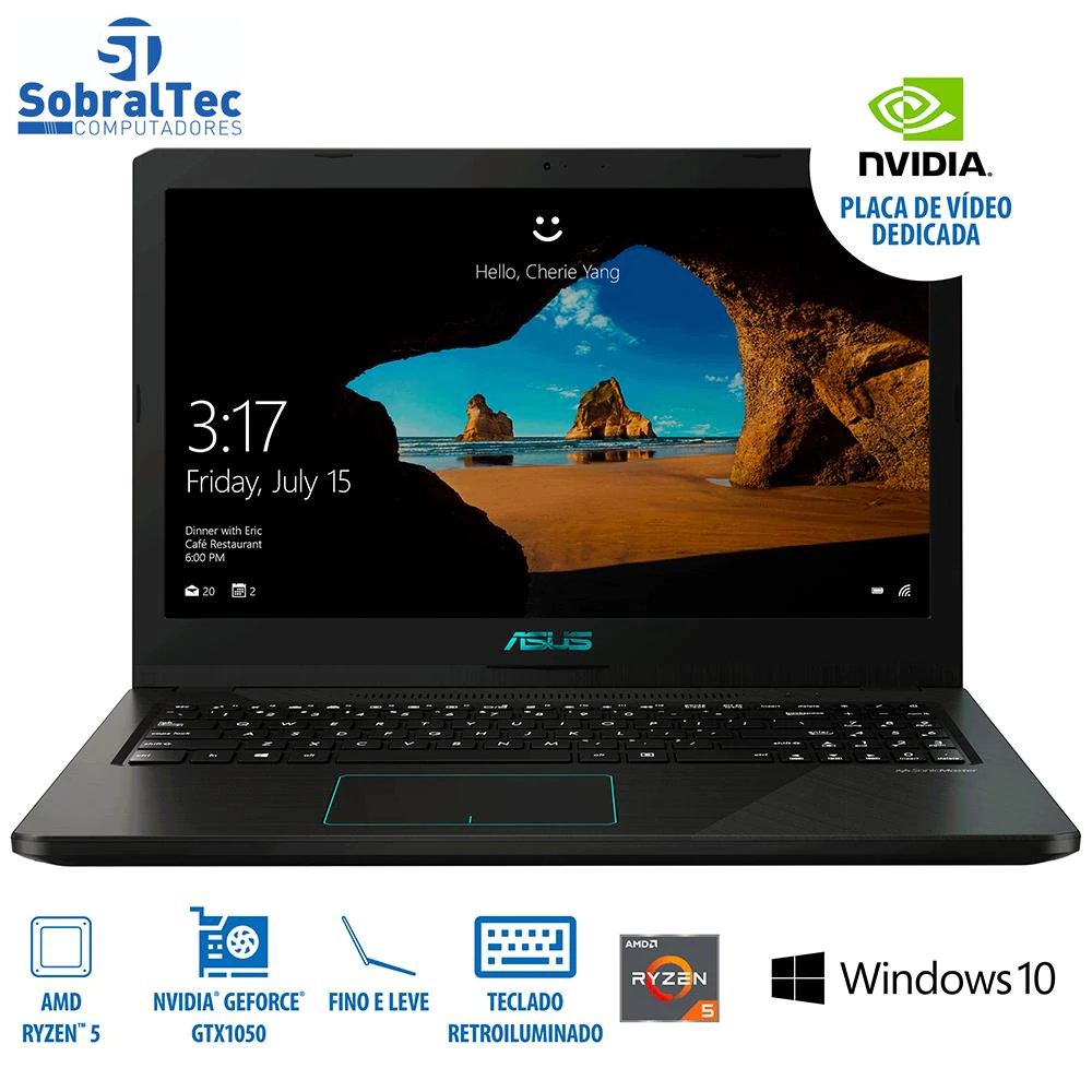 Notebook Gamer Asus NVIDIA GeForce  4GB GTX 1050 AMD Ryzen 5 8GB 1TB Tela Full HD 15.6” Windows 10 M570DD-DM122T