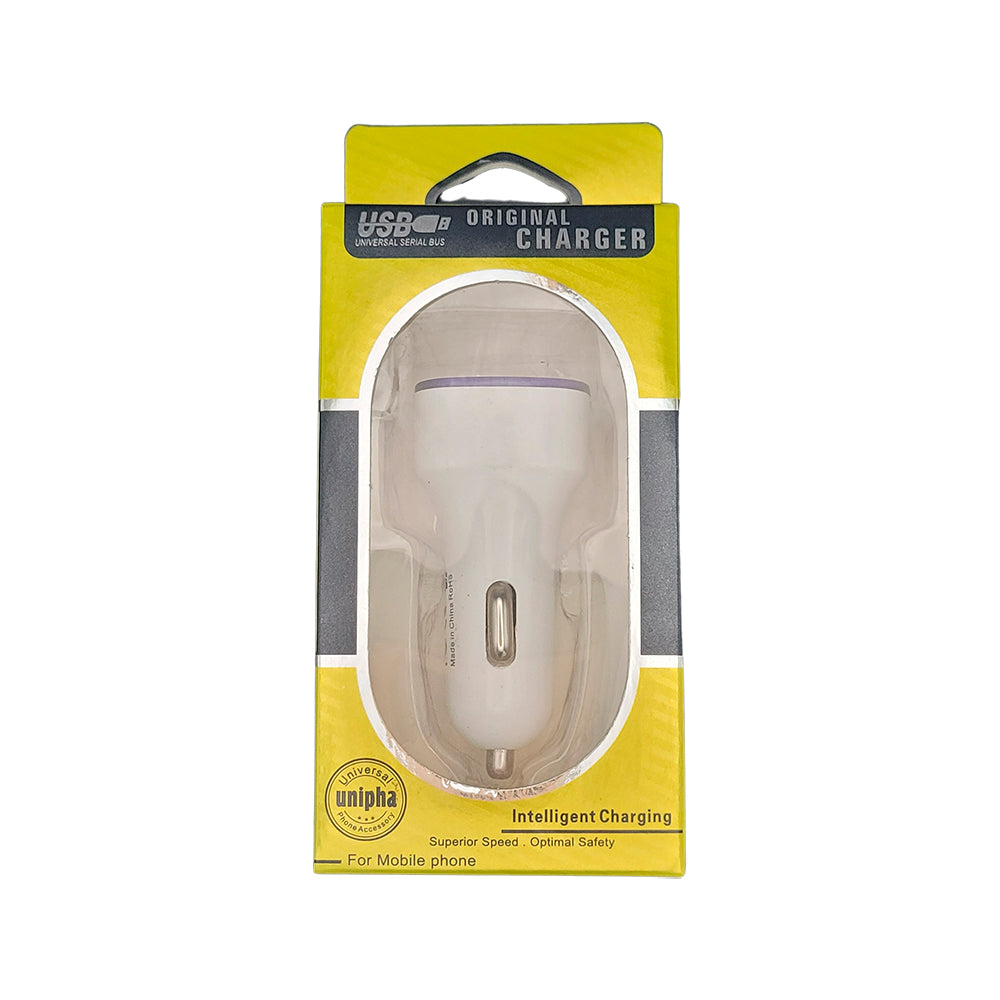 Carregador Veicular Fast Charging Com Duas Portas USB 2.1A/ 1.0A - Branco / Azul Escuro