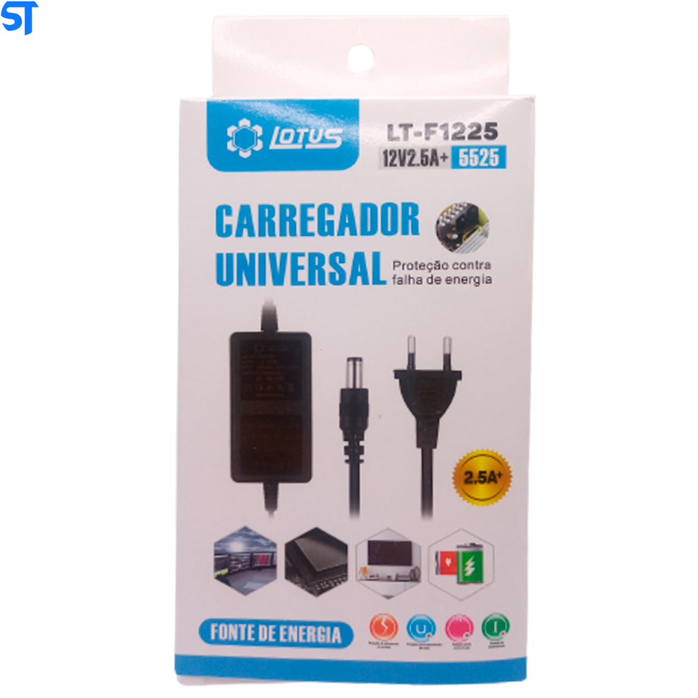 Fonte Carregador Universal 12V 2.5A Lotus - LT-F1225
