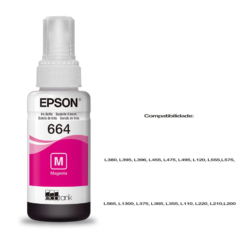 Refil de Tinta Epson 664 Magenta 70Ml Original T664120 AL Rende até 4.000 Paginas  L110 / á L395 / L495- Sem Caixa