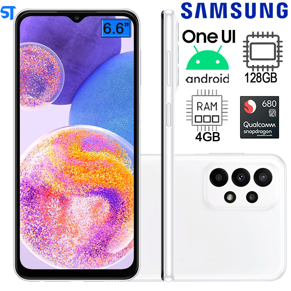 Smartphone Samsung Galaxy A23 128GB 4GB Wi-Fi Tela 6.6" Dual Chip 4GB RAM Câmera Quádrupla + Selfie 8MP - Branco