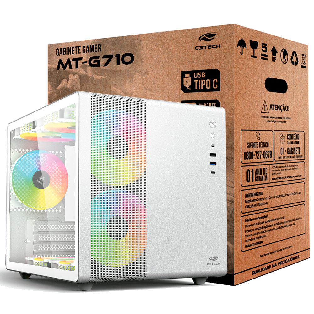 Gabinete Gamer Aquarius MT-G710WH Sem Fonte C3Tech
