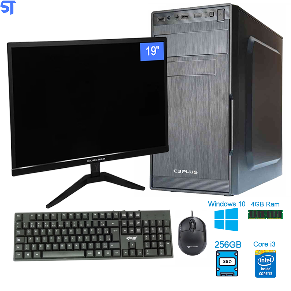Computador ST Core i3-2100- HD SSD 256GB- Memória 4GB- Gab MT-23V2- Com Monitor 19 -Teclado e Mouse  Estabilizador 300W
