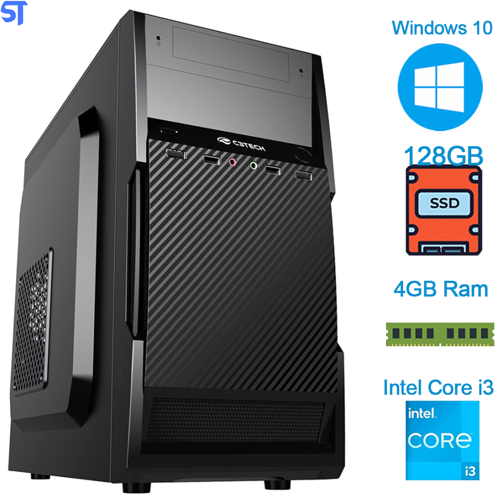 Computador Core i3-2100- HD SSD 128GB Memória 4GB GaB MT-25V2BK Win. 10 Monitor de 17 Polegadas- Teclado e Mous