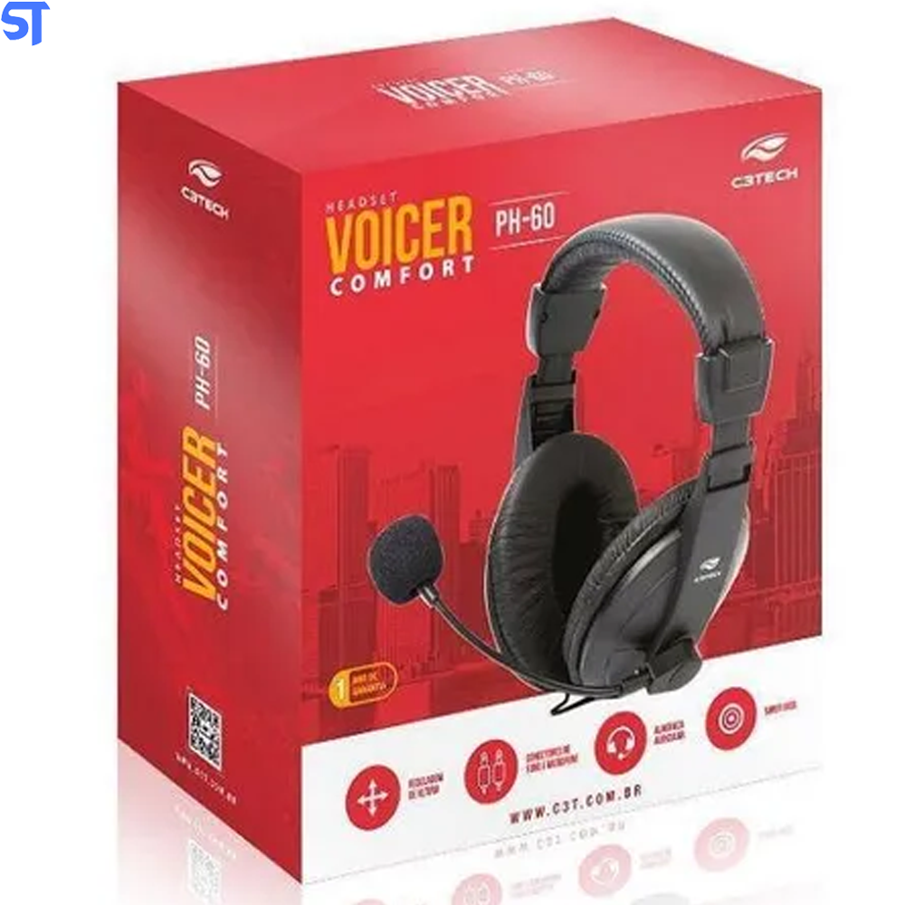 Fone de Ouvido Headset Voicer Confort PH-60BK Com Microfone -C3Tech Preto