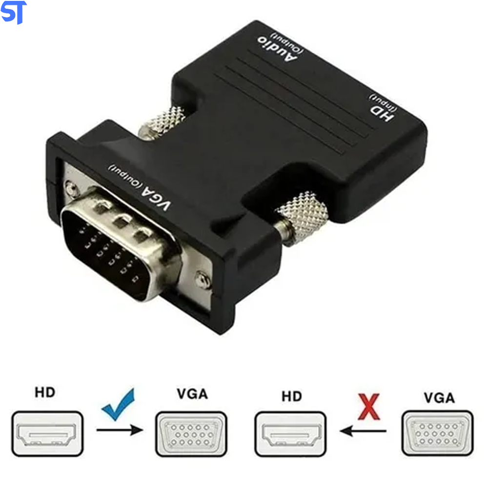 Conversor HDMI Fêmea Para Saída VGA Macho Com Áudio E Cabo P2 Macho - Preto