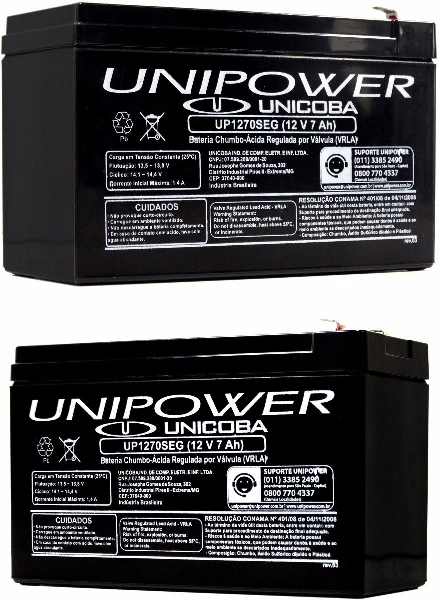 Bateria Selada Para Nobreak 12v 7Ah F187 UP12 Ala Ot Unipower