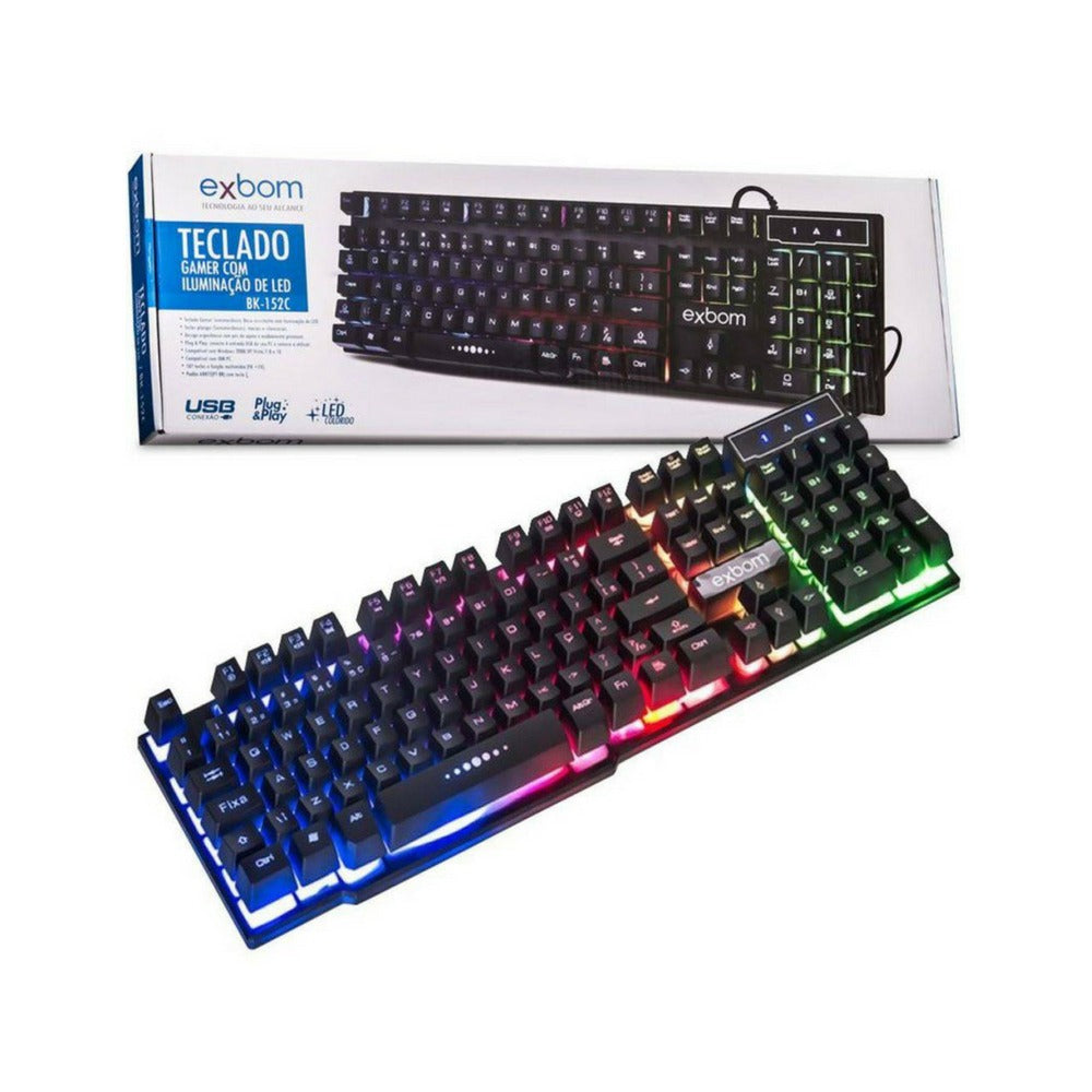 Teclado Gamer Usb Semi Mecânico Iluminado Exbom Bk-152c