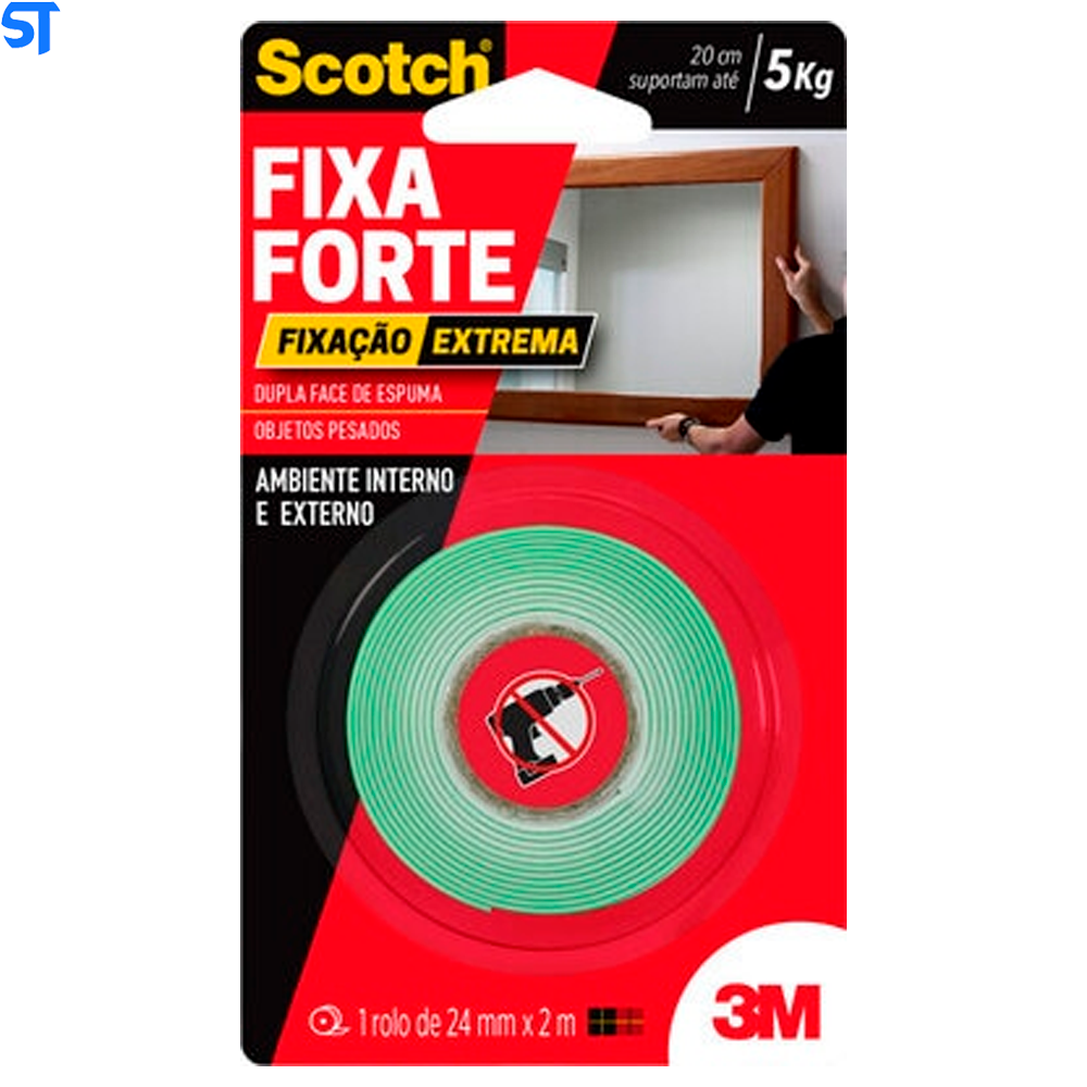 Fita Dupla Face Scotch 3M Fixa Forte Extrema 24 mm x 2 mm Com 3 Metros e 5 Kilos de Força