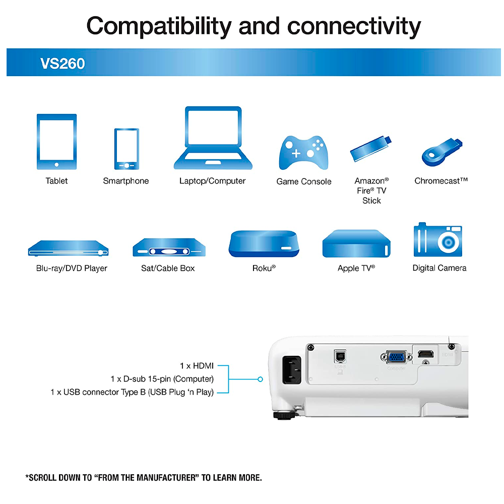 Projetor Epson VS260 3300 Lunens HDMI Xga
