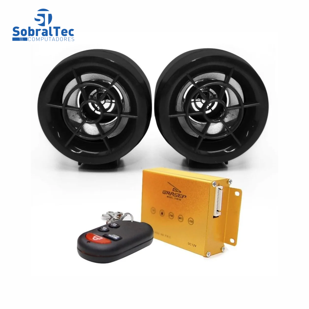 Alarme Para Moto Usb Com Rádio FM Entrada Cartão e Caixa De Som Grasep Dm-100