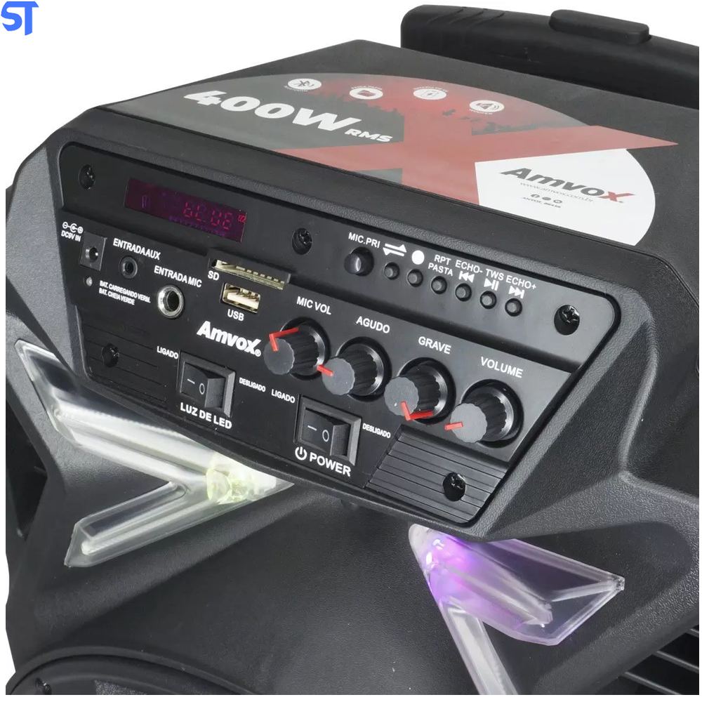 Caixa de Som Caixa de som Amvox Power X Aca 400 Strondo portátil com bluetooth 220V