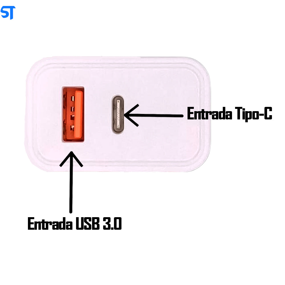 Fonte Carregador Rápido Com 1 Portas USB 3.0 e 1 Porta USB Tipo-C 3.1A Leon Pro Branco - 5040