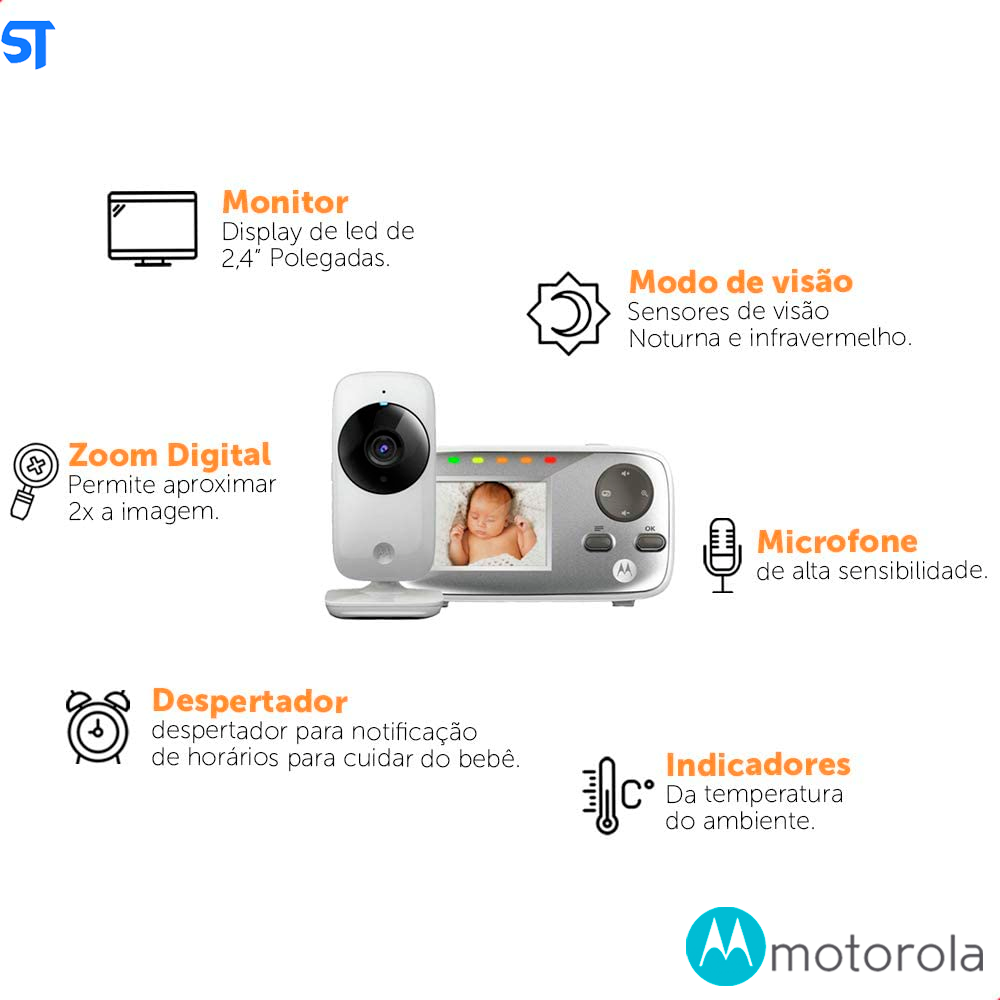 Babá Eletrônica Digital com Câmera  2.4" MBP 482, Branco - Motorola - Bivolt