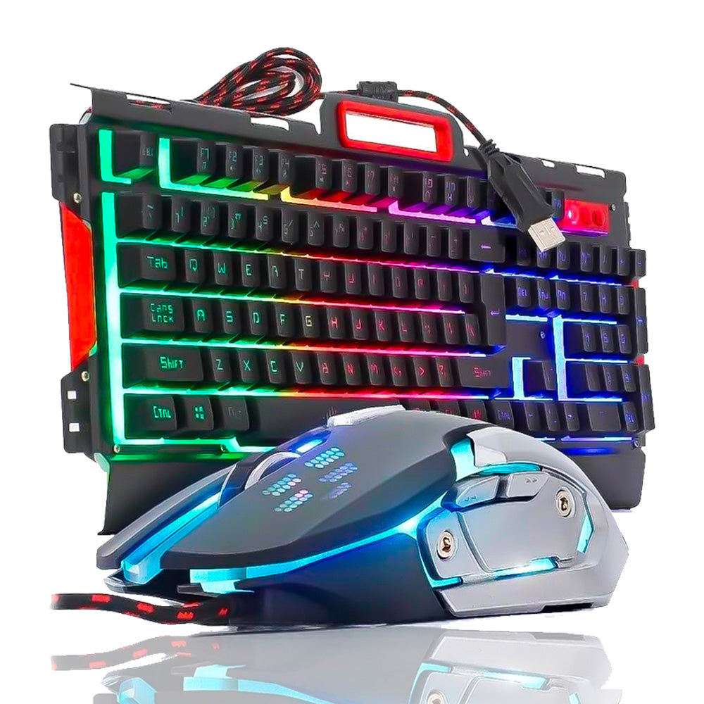 Kit Teclado e Mouse Gamer iluminação de LED e acabamento de Alumínio Com Headset e Mousepad