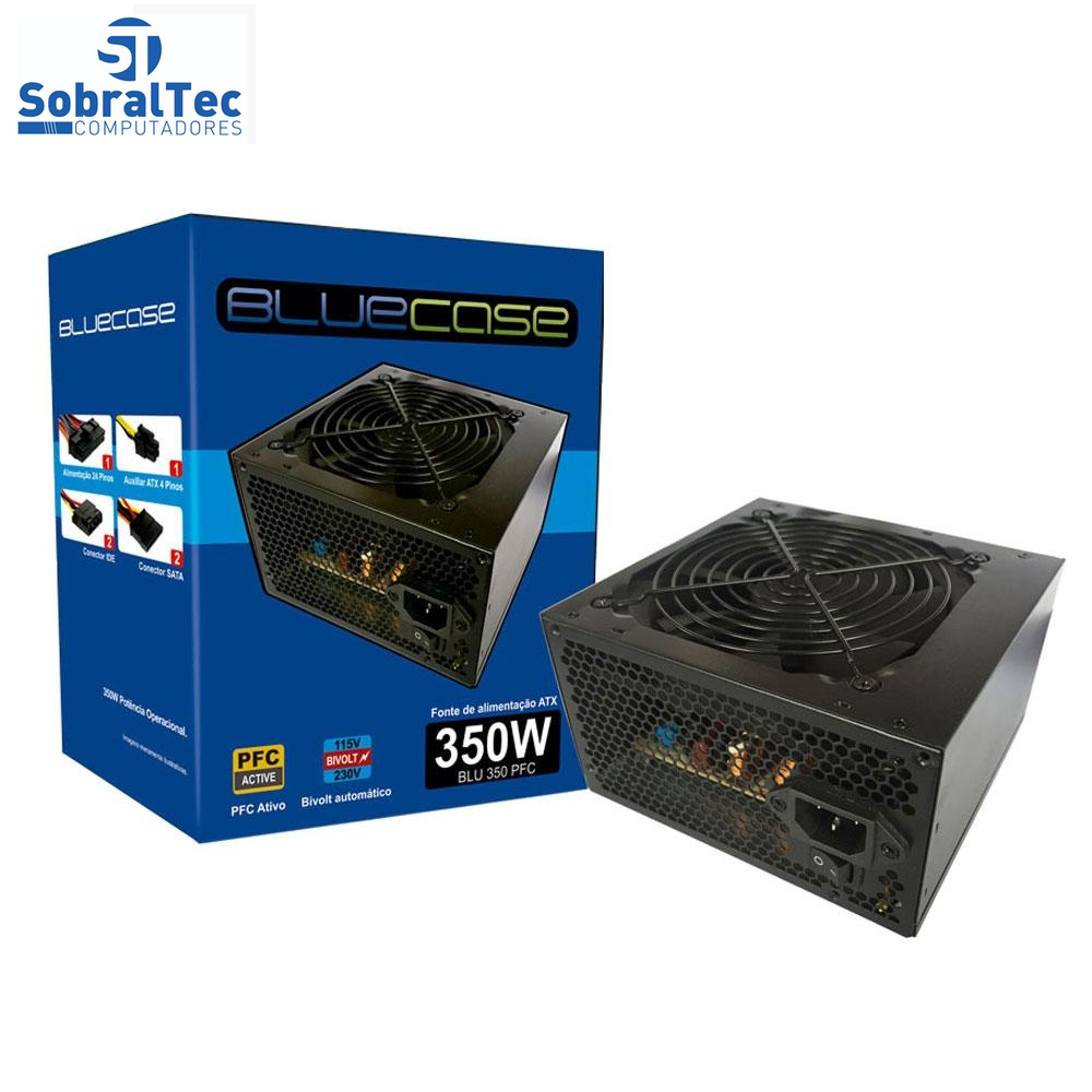 Fonte de Alimentaçao 350W PFC Ativo Com Cabo Com caixa (Blu350pfc) - Bluecase