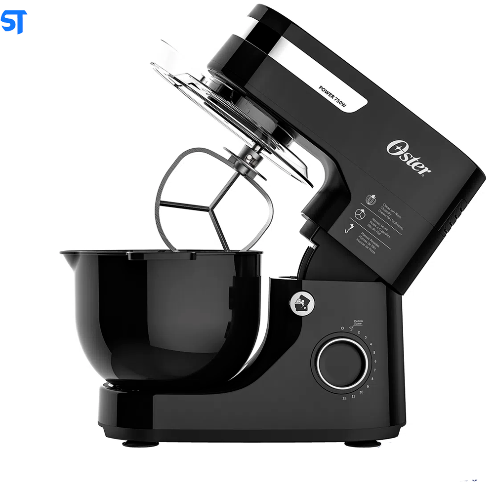 Batedeira Planetária, Preto, 220v, Oster -12 Velocidades Inox Preto - 750W