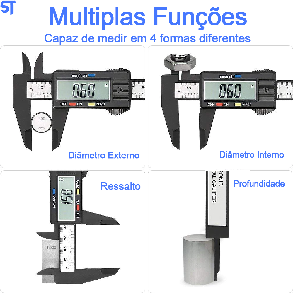 Paquímetro Digital Em Fibra De Carbono Profissional 150mm Prata
