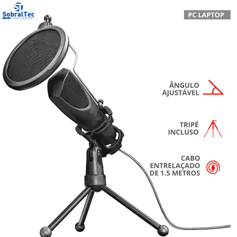 Microfone Streaming GXT 232 Mantis USB com tripé para fluxos no YouTube, Twitch e Facebook - PC e Laptop - Trust Médio