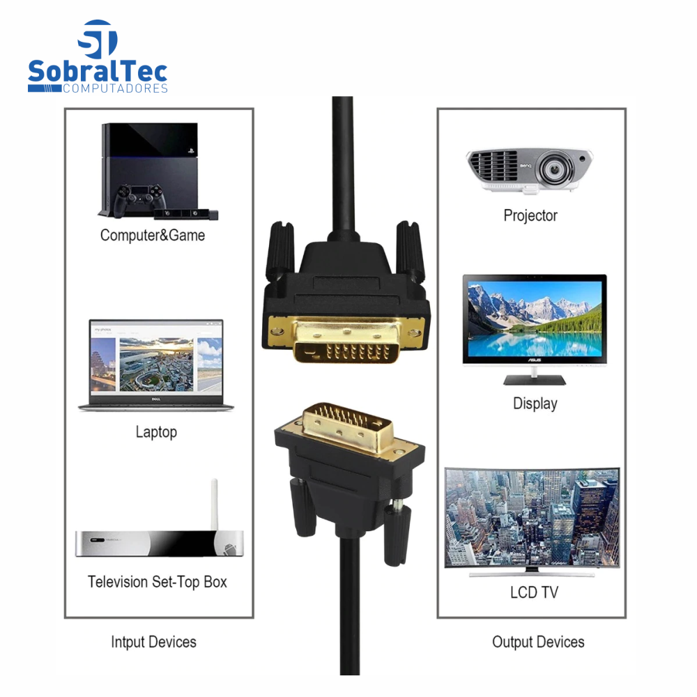 Cabo Dvi 24+1 Macho Para Dvi 24+1 Macho 1 Metros Conectores Dourados FSU Linkey SDD01010