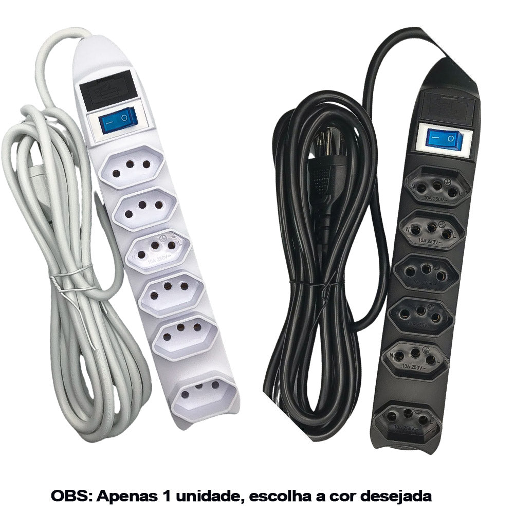 Extensão Elétrica Com Fusível de 6 Tomadas, 3 Metros Knup SL7606 Cor