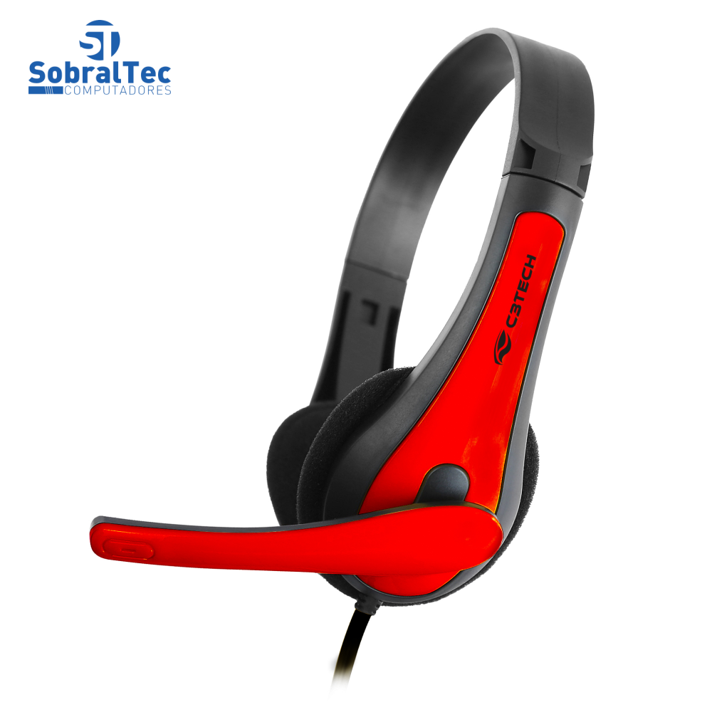 Headset Gamer C3Tech Com Microfone P2 Preto e Vermelho PH-30BK