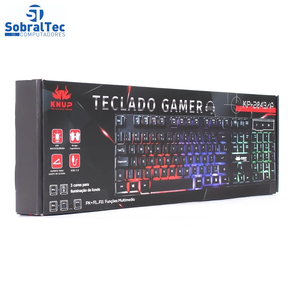 Teclado Gamer USB LED Com 3 Cores KNUP KP-2043A