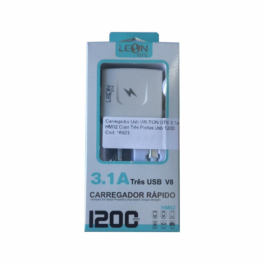 Carregador Usb V8 3.1a Com Três Portas Usb 1200 Leon Gts HM02