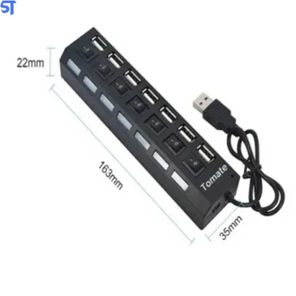 Hub Usb 2.0 Com 7 Portas Com LED e Interruptor Alta Velocidade Tomate