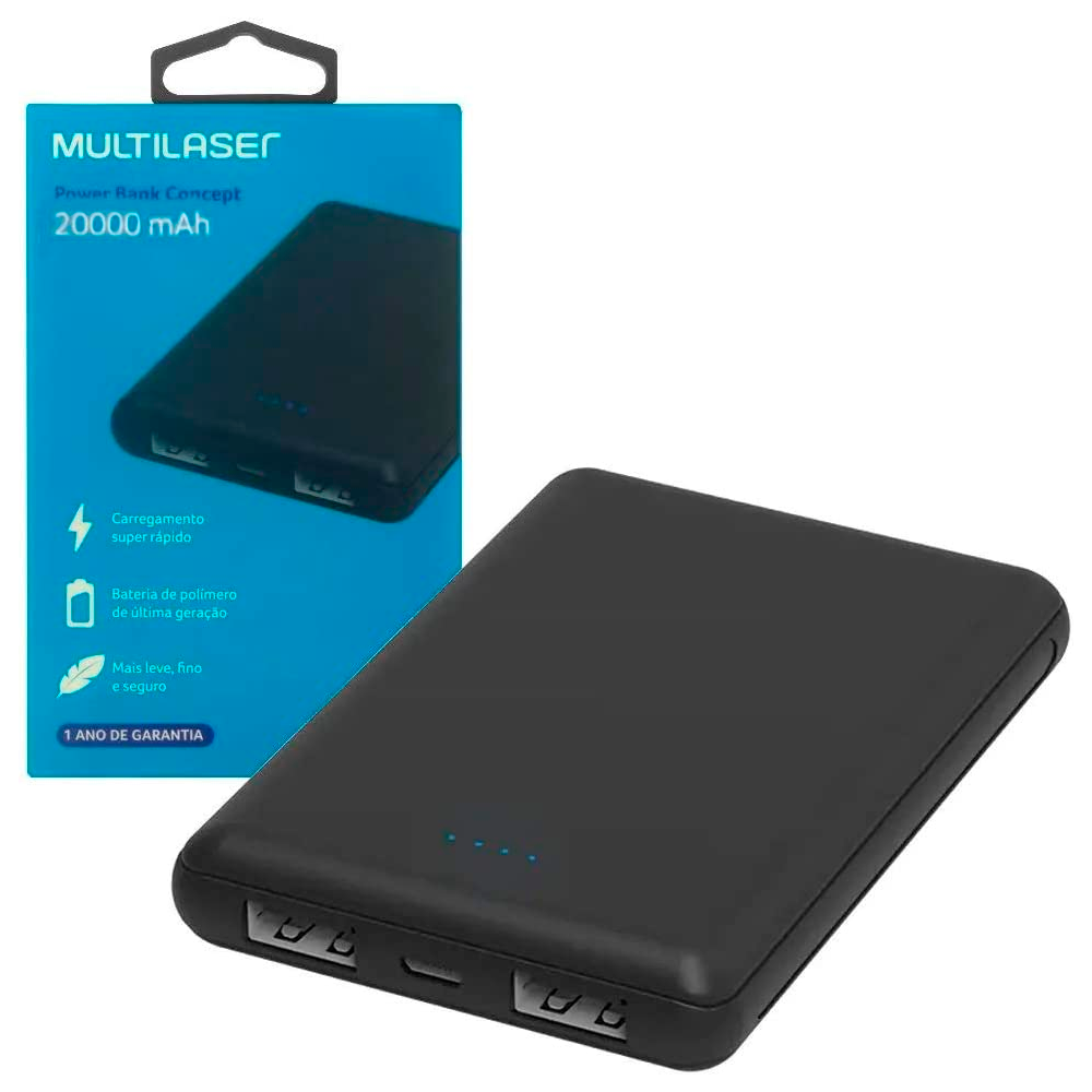 Carregador Power Bank Portátil Universal Multilaser 20.000Mah - CB144