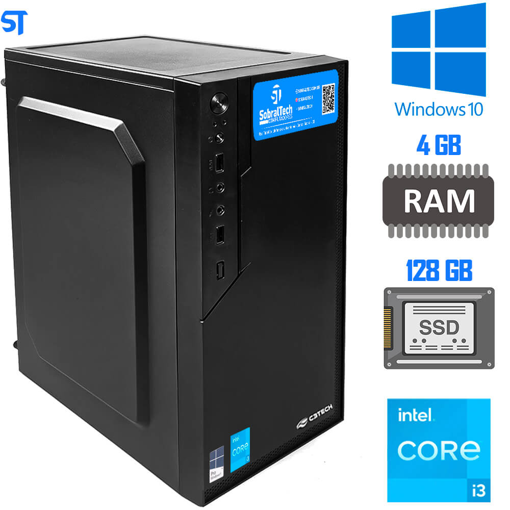 Computador Core i3-2130-HD SSD 128GB -Memória Ram 4GB- Com Monitor 19 HDMI- Teclado, Mouse e MousePad- Windows 10