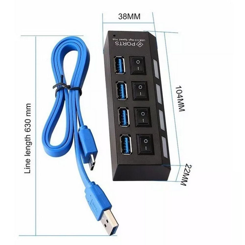 Hub Usb 3.0 Com 4 Portas High Speed 5 Gbps Com Teclas On/off - Exbom UH-401