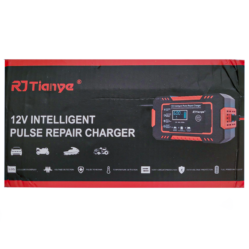 Carregador de Bateria de Carro 12V Carga Rápida Com Display Lcd Inteligente - Vermelho