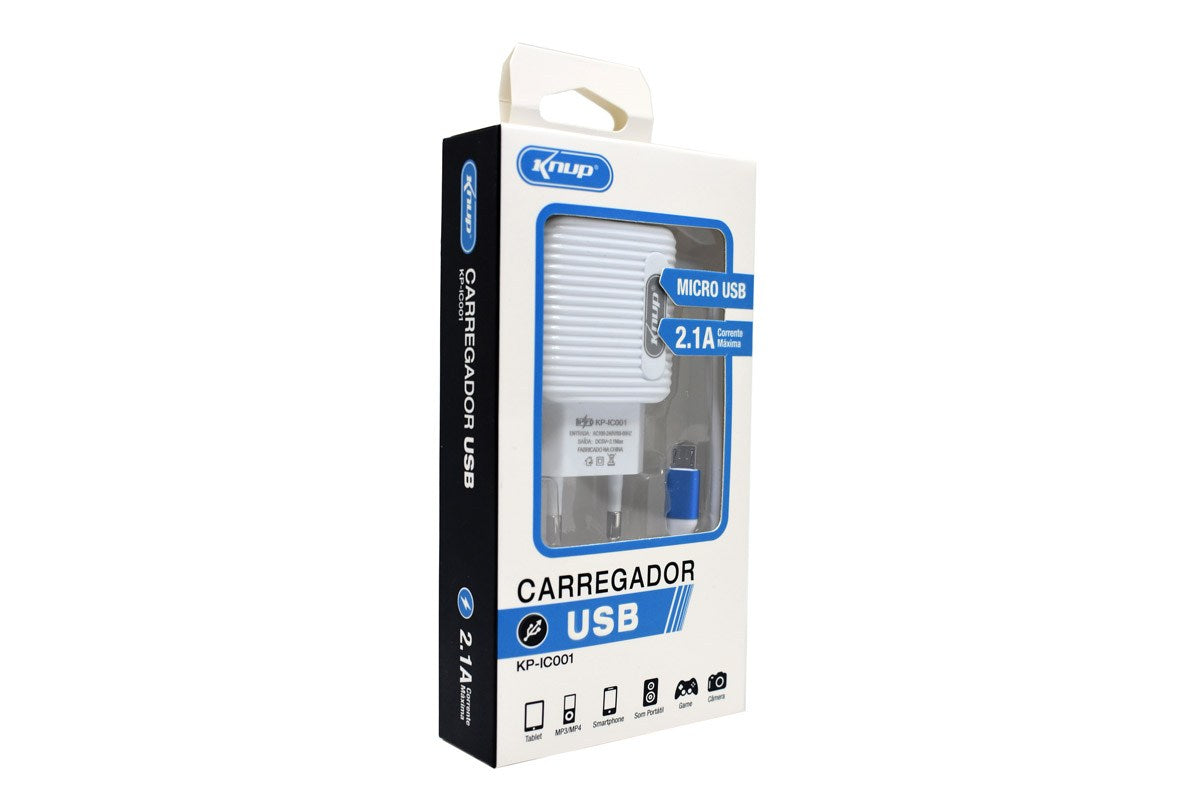 Carregador de Celular Micro Usb 2.1A Knup KP-IC001  Branco