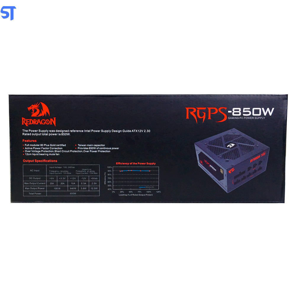 Fonte ATX Real Gamer Redragon 850W 80 Plus Gold / Modular - (GC-PS010)