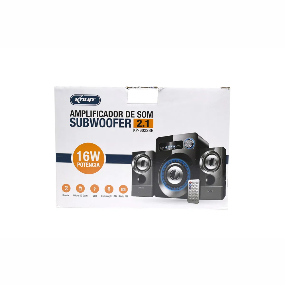 Sistema de Som Amplificado Subwoofer 2.1 Bluetooth Knup Kp-6022BH 16W De Potência