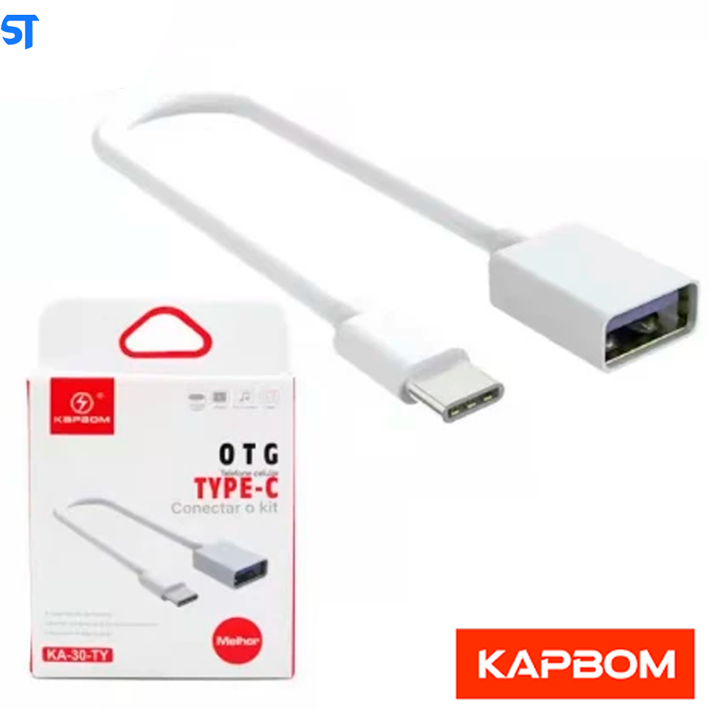 Cabo Otg Kapbom Usb Para Tipo C Branco - KA-30-TY