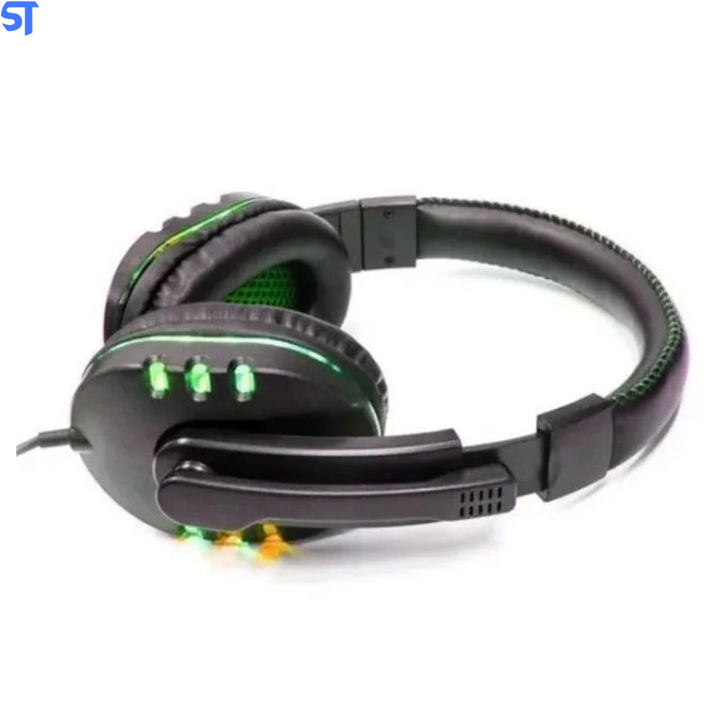 Fone De Ouvido HeadPhone Game Com Leds e Conexão Usb E Controle KP-359- Verde