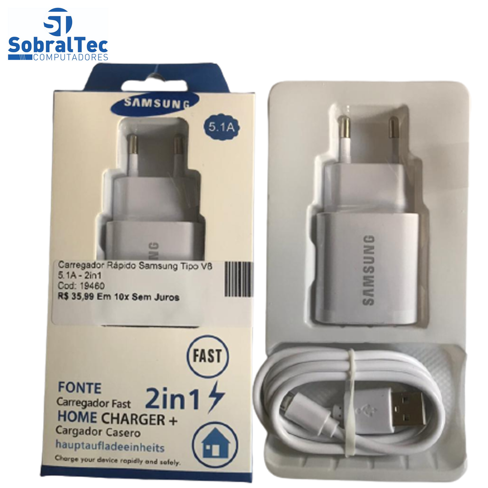 Carregador Rápido Samsung Tipo V8 5.1A - 2in1