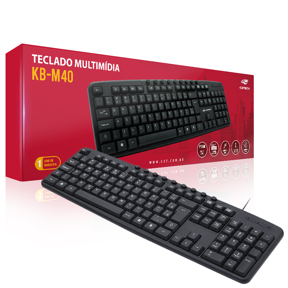 Teclado USB Multimidia KB-M40BK Preto C3Tech